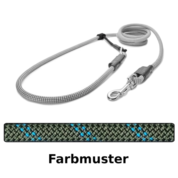 EASYLONG Hundeleine - M - 2m - olive mit blauen Linien